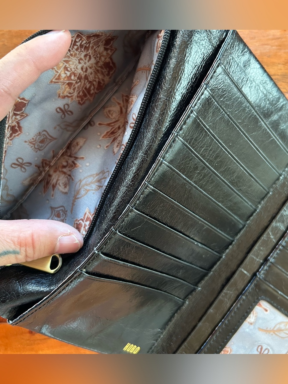Vintage Hobo Black Leather Trifold Long Wallet Clutch Black - Picture 4 of 7